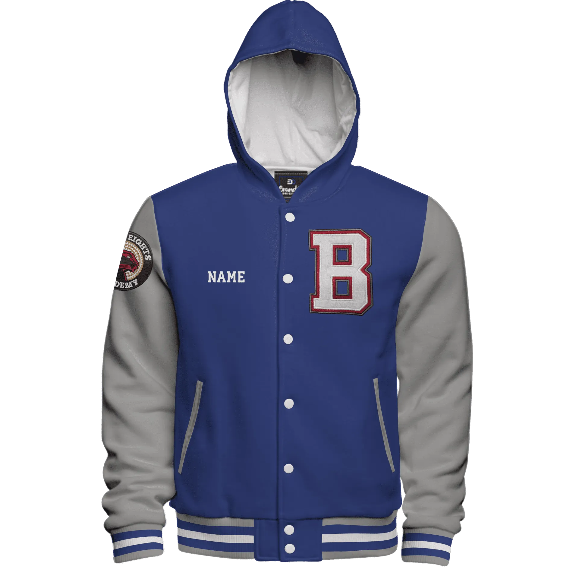 Hooded Cotton Fleece Varsity Jacket With Custom Printed Lining