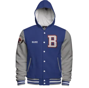 Hooded Cotton Fleece Varsity Jacket With Custom Printed Lining