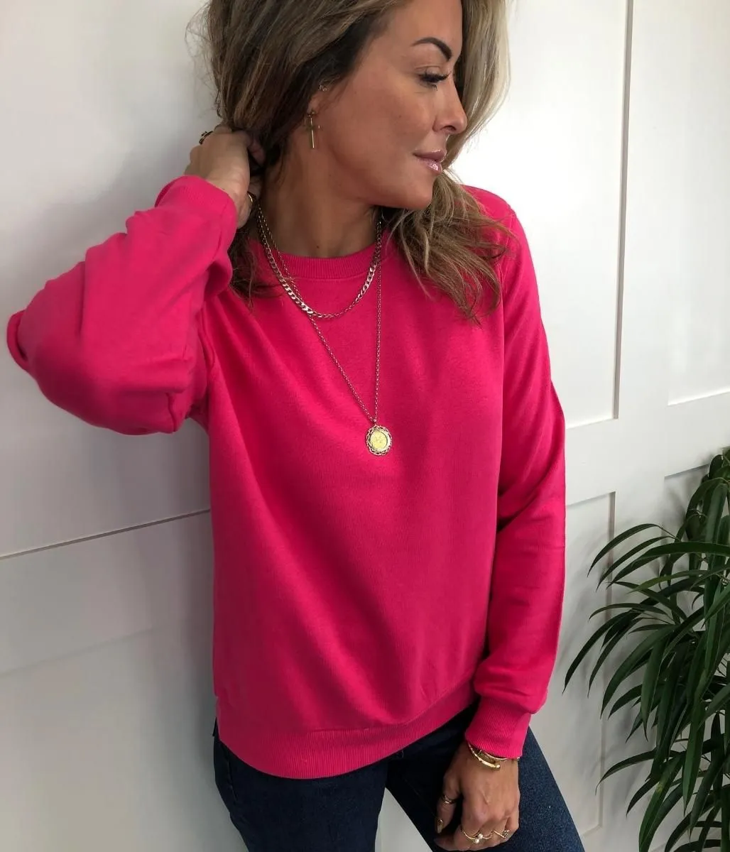 Hot Pink Cotton Rich Crew Neck Sweatshirt