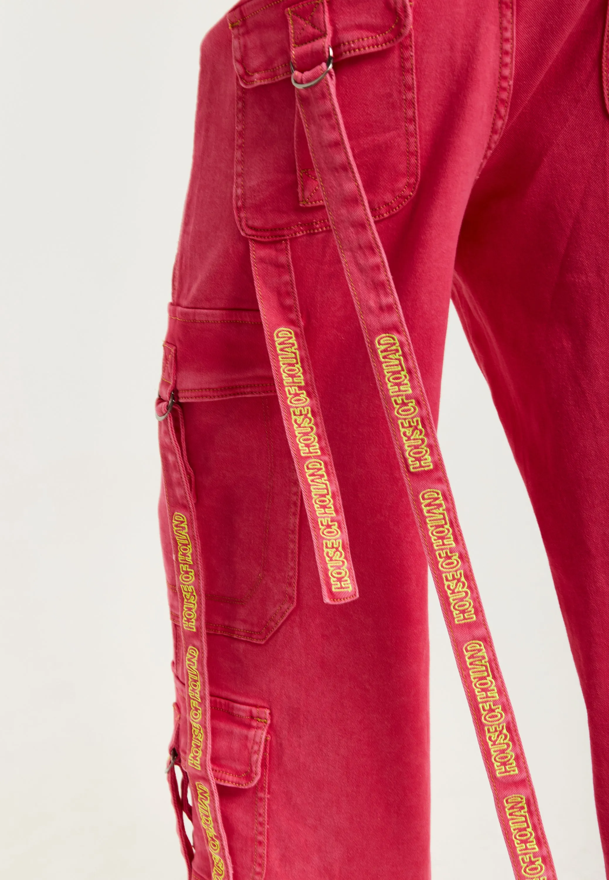 House of Holland Hot Pink Denim Wide Leg Cargo Trousers