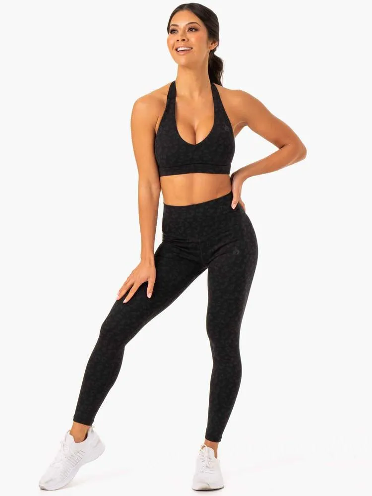 HYBRID FULL LENGTH LEGGINGS BLACK LEOPARD