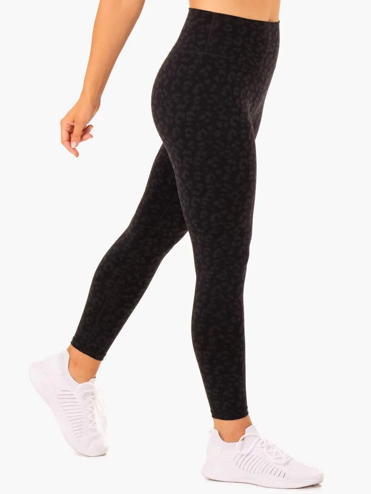 HYBRID FULL LENGTH LEGGINGS BLACK LEOPARD