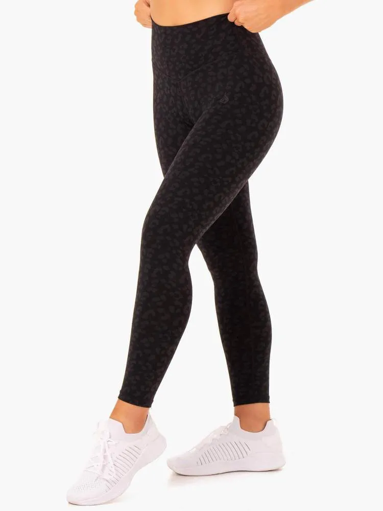 HYBRID FULL LENGTH LEGGINGS BLACK LEOPARD