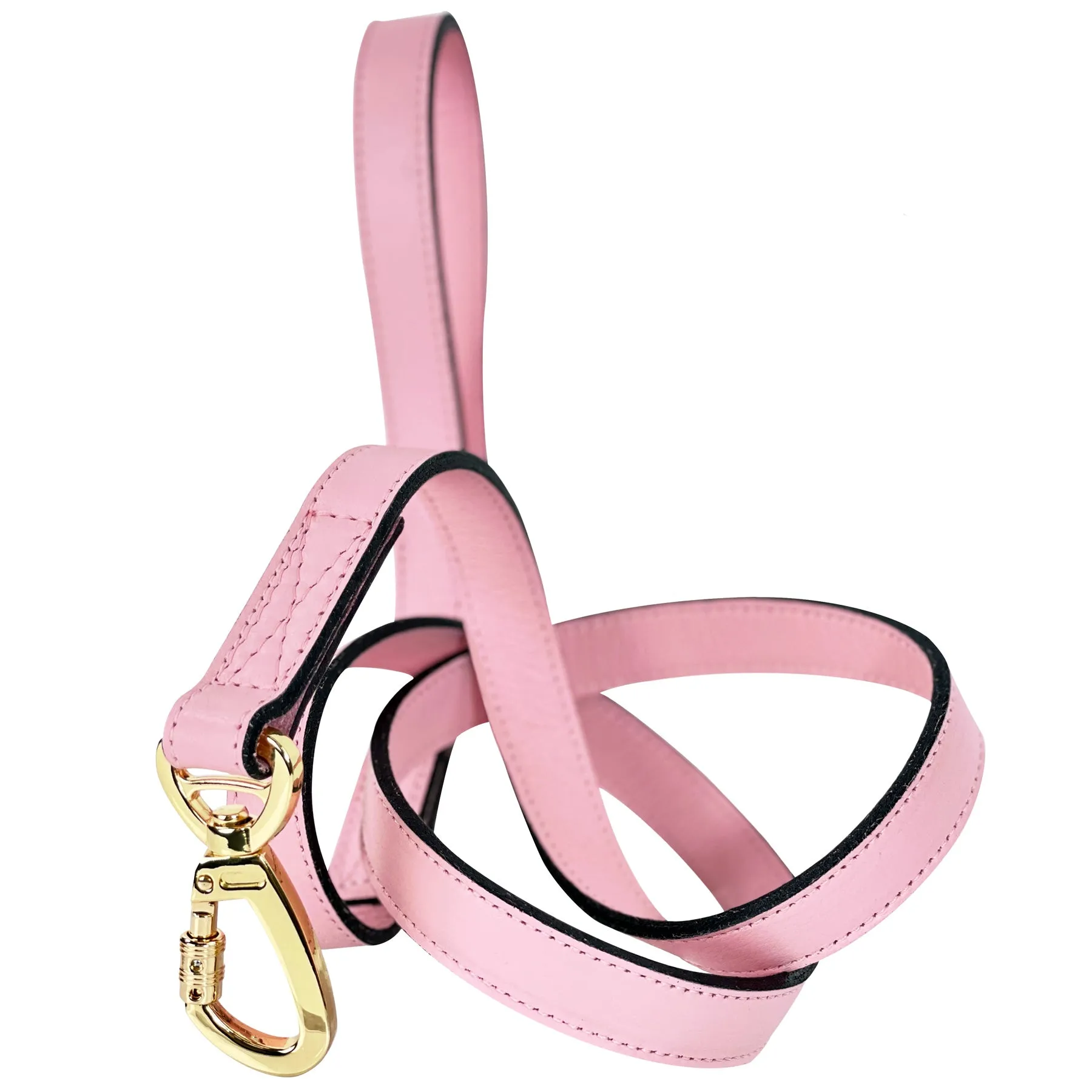 Italian Sweet Pink Leather Dog Leash in Gold