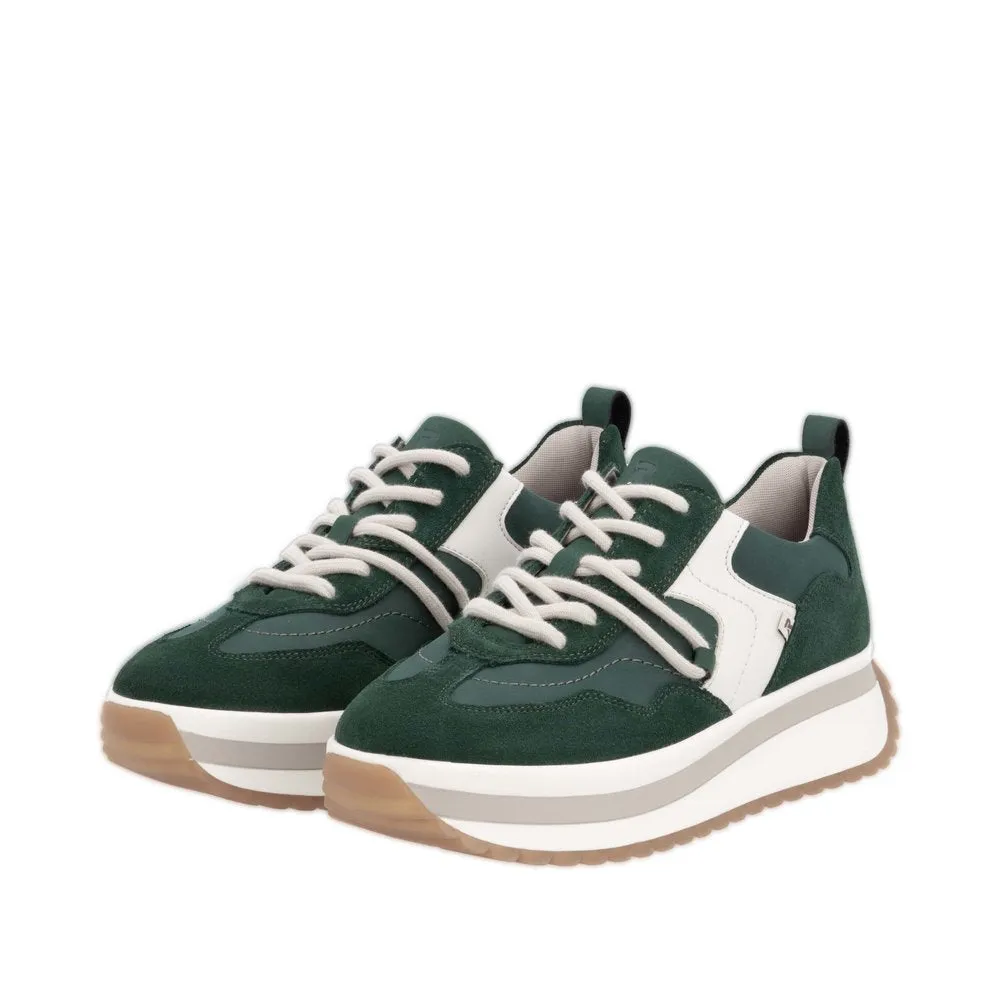 Ladies Rieker Evolution Lace Up Trainers Sneakers Green Combi  W0900-54