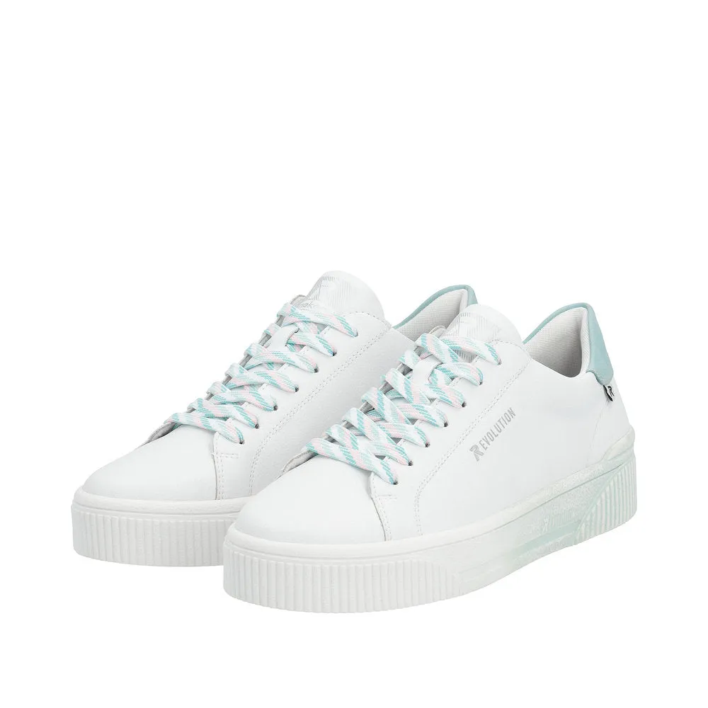 Ladies Rieker Evolution Lace Up Trainers Sneakers White/Pale Green W0704-80 sale