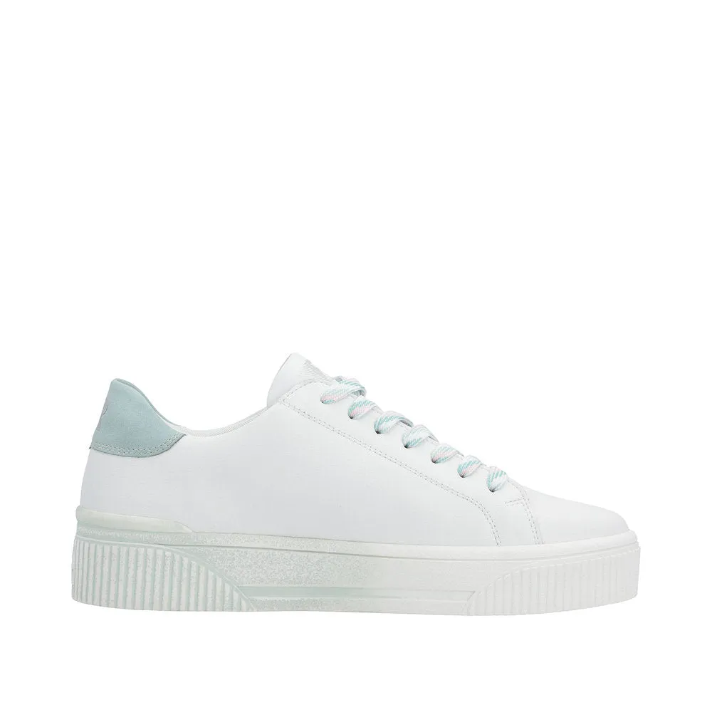 Ladies Rieker Evolution Lace Up Trainers Sneakers White/Pale Green W0704-80 sale