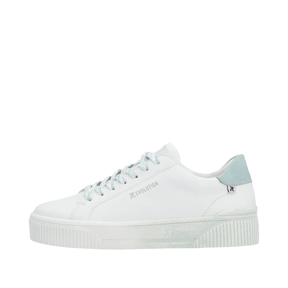 Ladies Rieker Evolution Lace Up Trainers Sneakers White/Pale Green W0704-80 sale