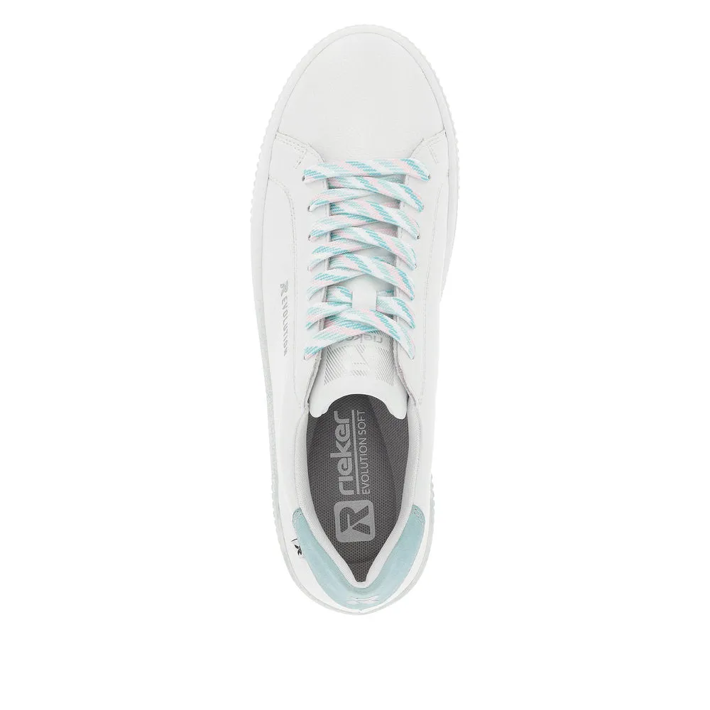 Ladies Rieker Evolution Lace Up Trainers Sneakers White/Pale Green W0704-80 sale