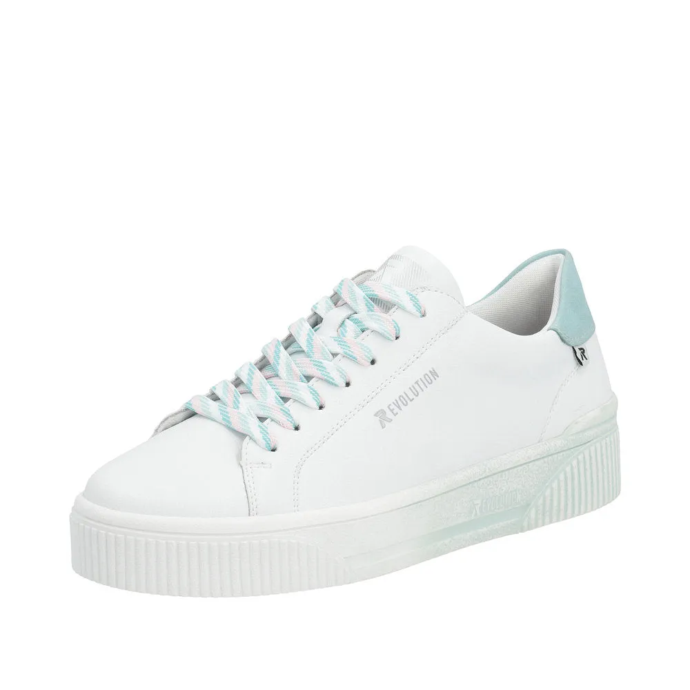 Ladies Rieker Evolution Lace Up Trainers Sneakers White/Pale Green W0704-80 sale