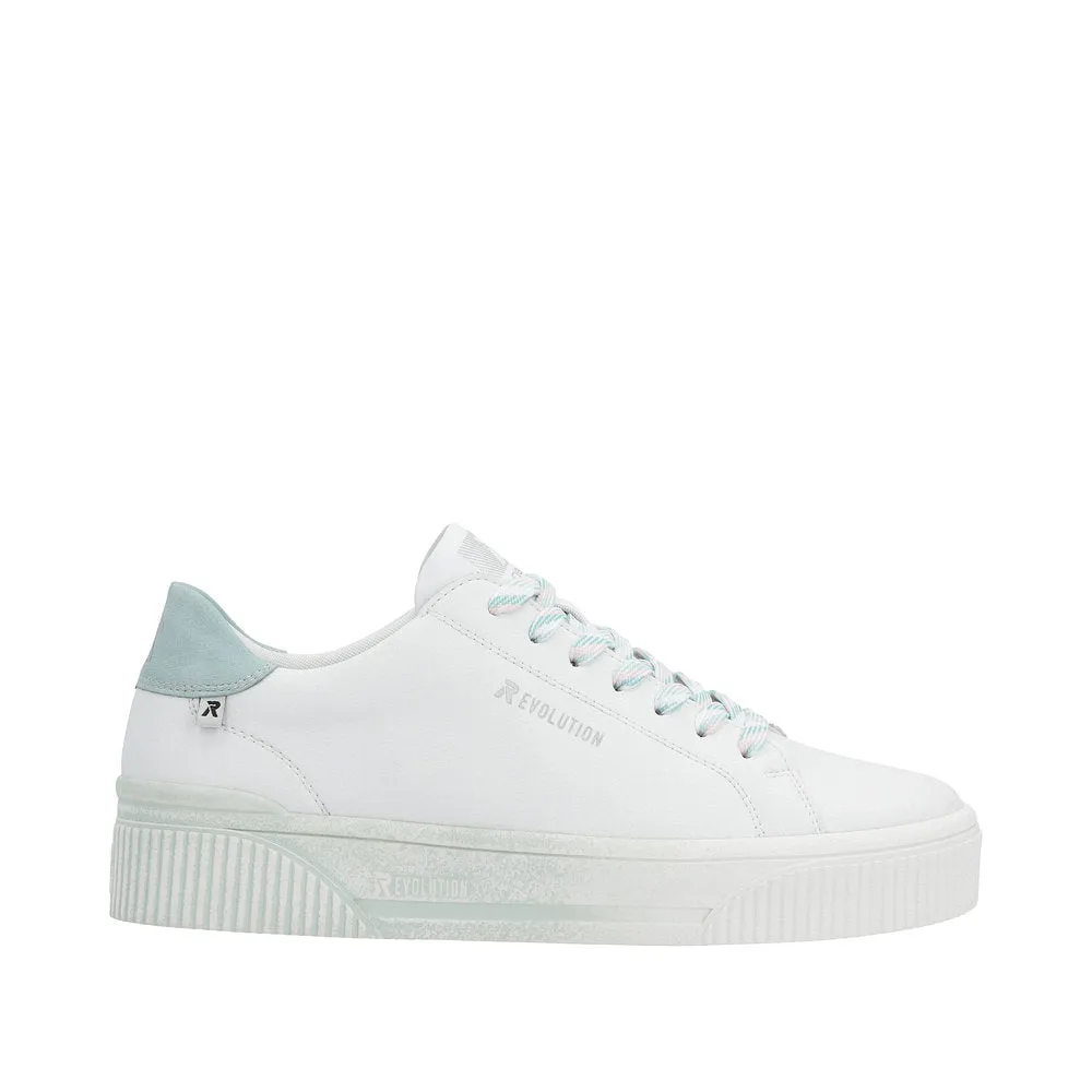 Ladies Rieker Evolution Lace Up Trainers Sneakers White/Pale Green W0704-80 sale