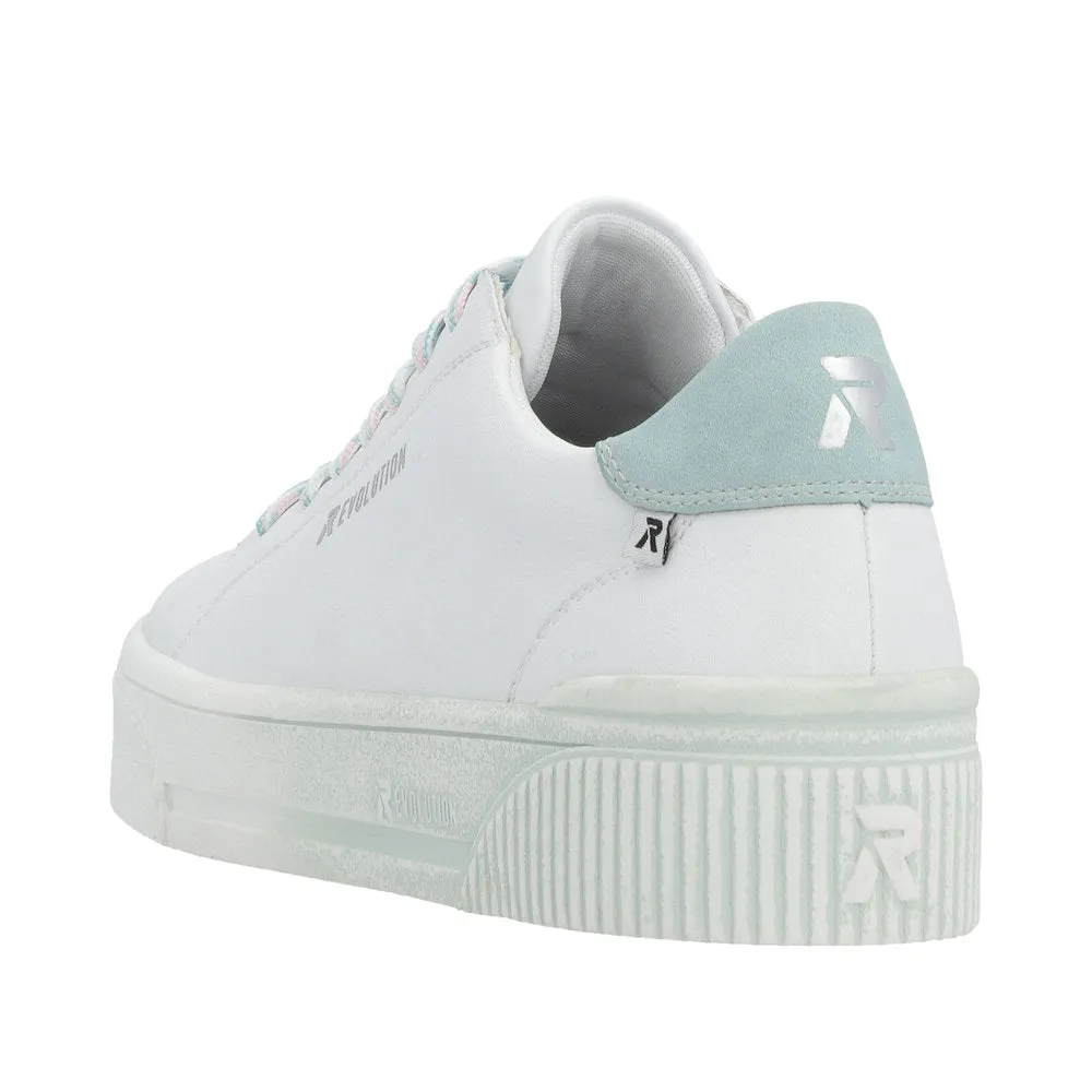 Ladies Rieker Evolution Lace Up Trainers Sneakers White/Pale Green W0704-80 sale