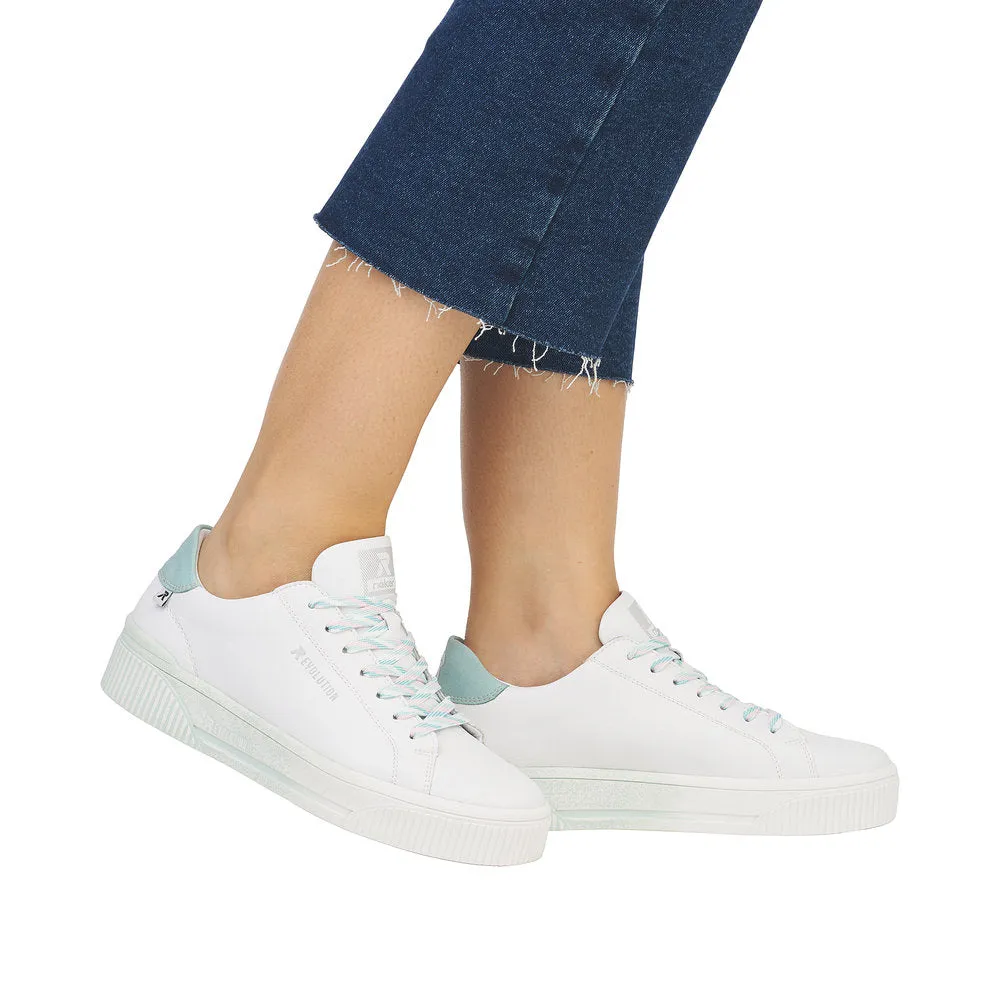 Ladies Rieker Evolution Lace Up Trainers Sneakers White/Pale Green W0704-80 sale