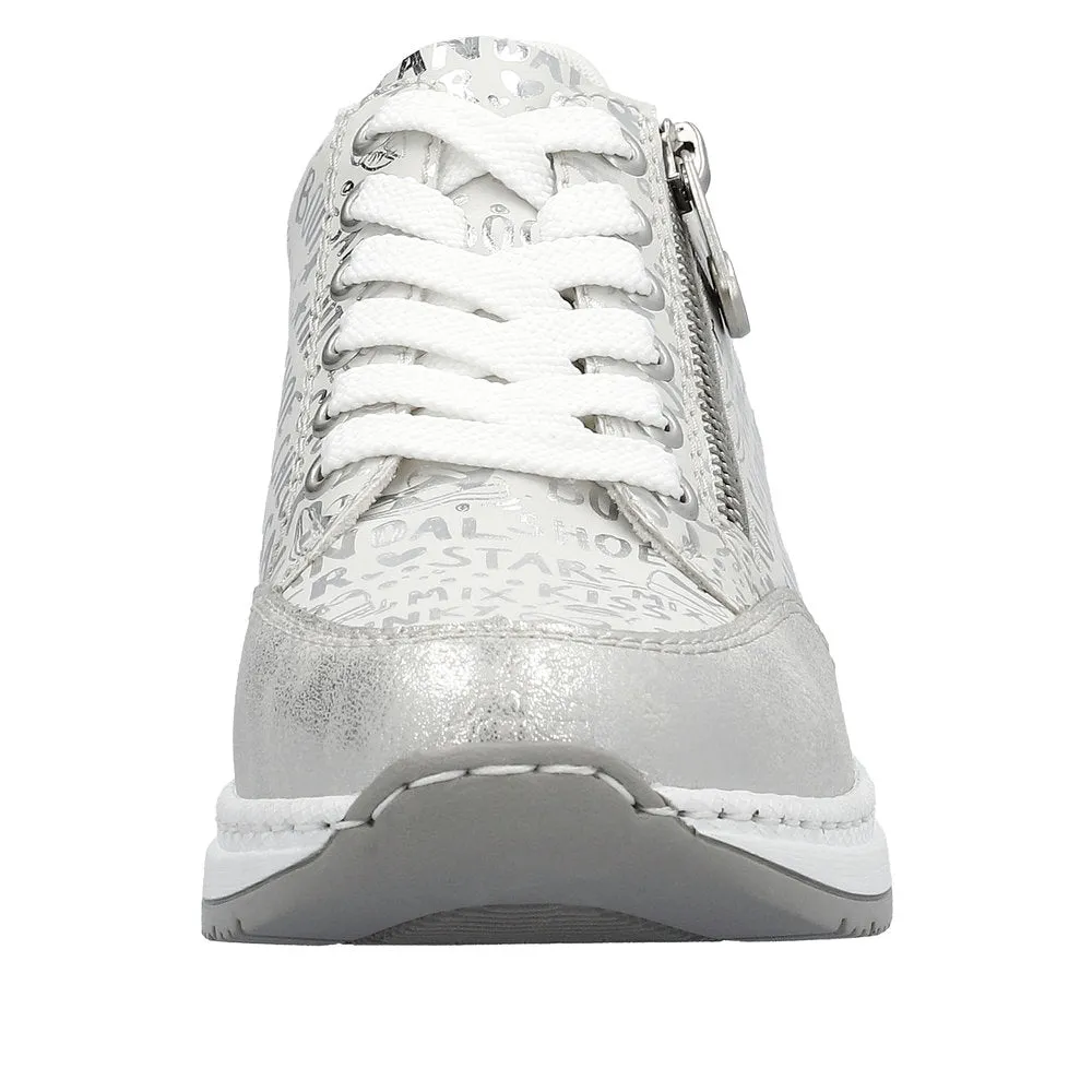 Ladies Rieker Lace Up Trainers Sneakers Silver Wedge Zip N4316-90 sale