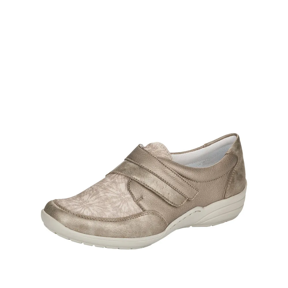 Ladies Strap Over Remonte Trainers Sneakers Ligt Bronze Metallic Wider Fit R7600-90 sale