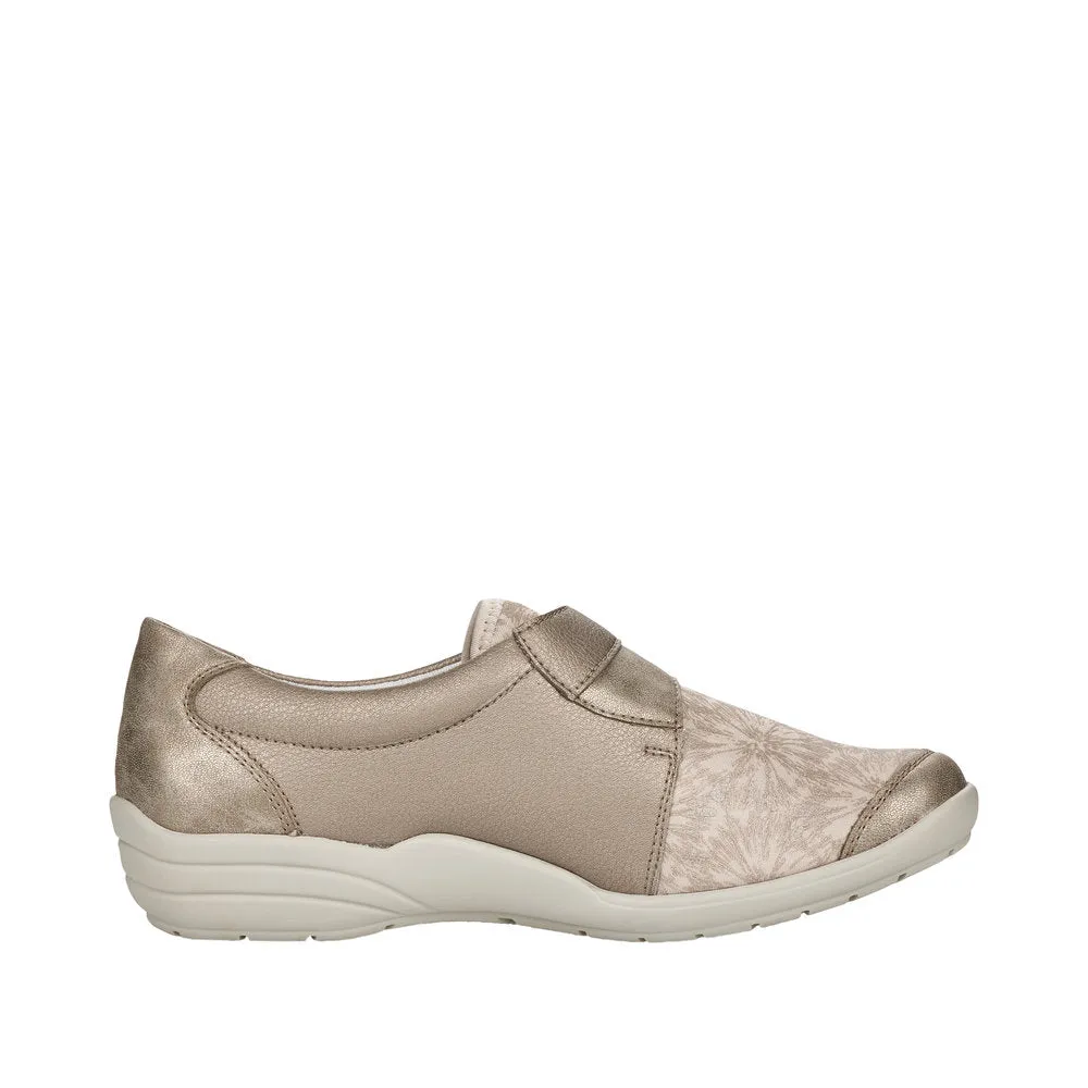 Ladies Strap Over Remonte Trainers Sneakers Ligt Bronze Metallic Wider Fit R7600-90 sale