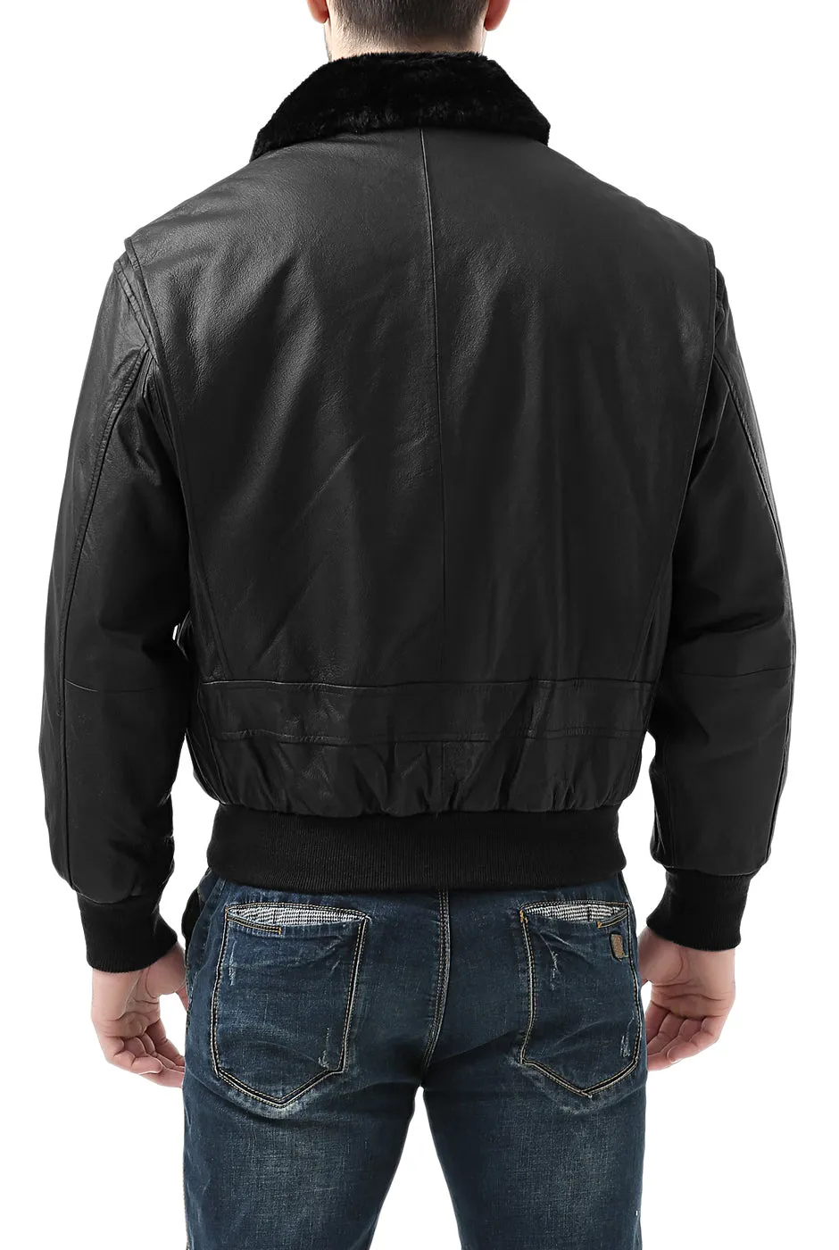 Landing Leathers Men Navy G-1 Leather Flight Bomber Jacket