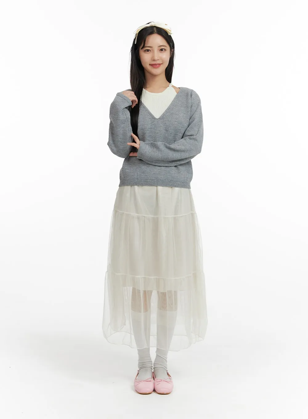 Layered V-Neck Knit Sweater OF419