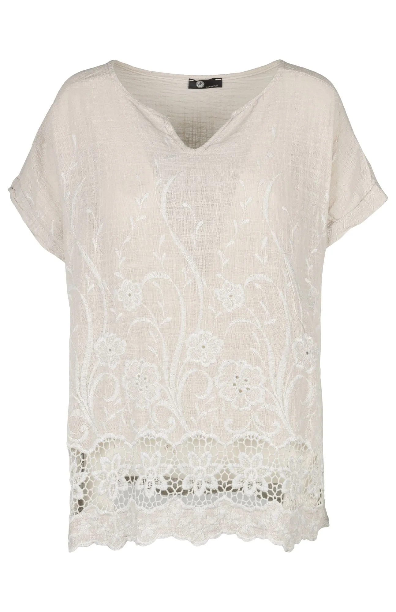 M Made in Italy - Embroidered Short Sleeve Top