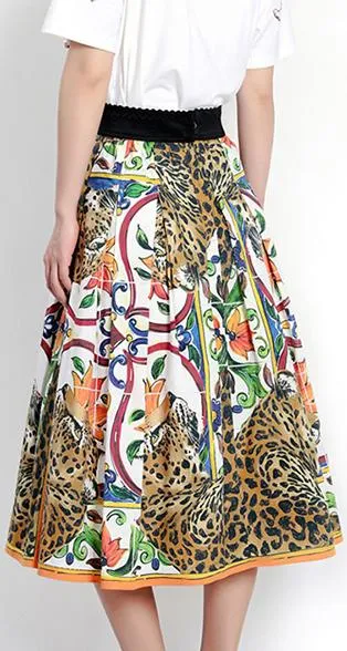 'Majolica' and Cheetah Print Midi Skirt