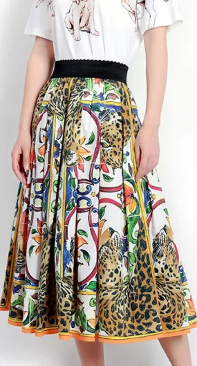 'Majolica' and Cheetah Print Midi Skirt