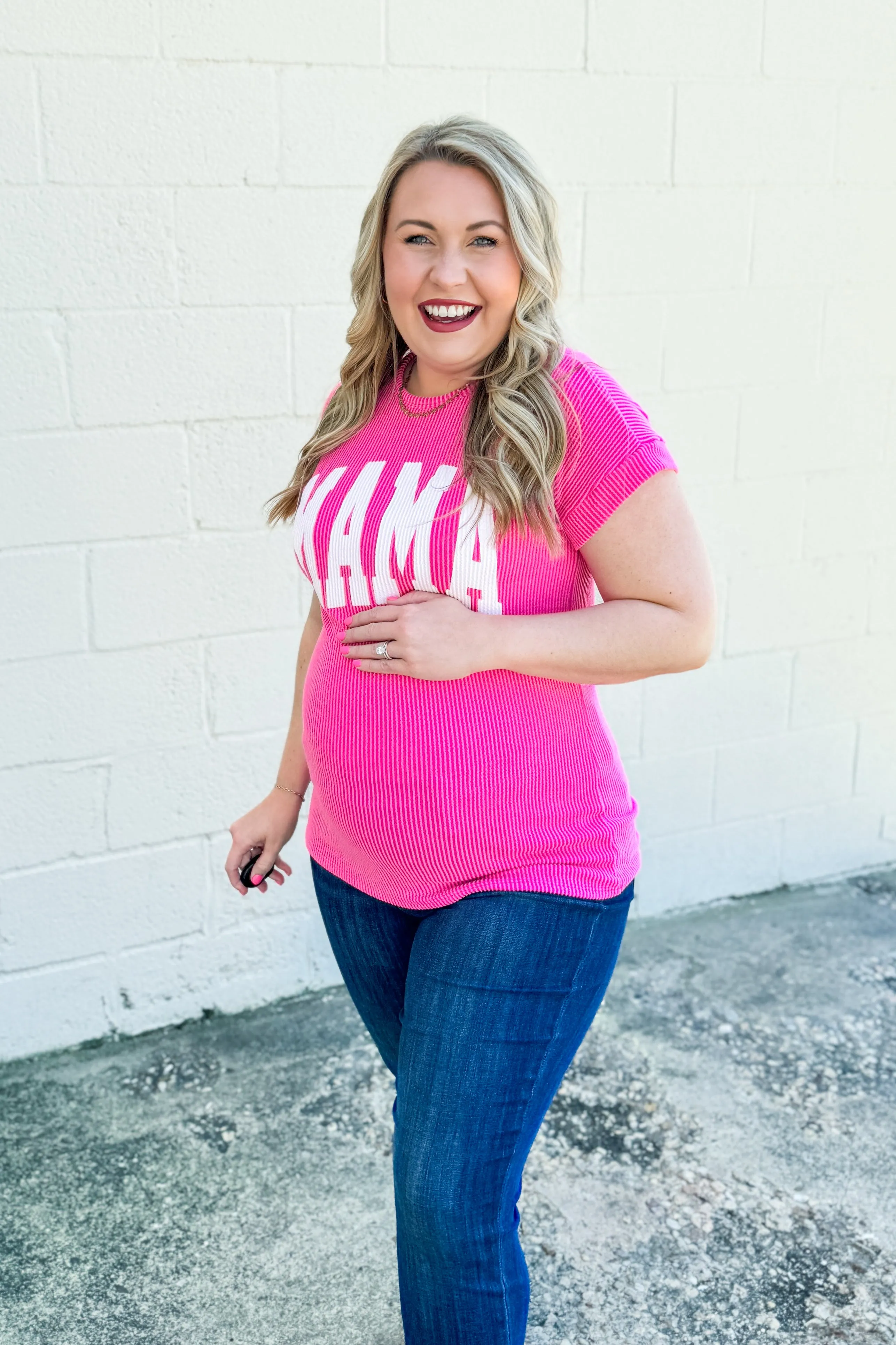 Mama Ribbed Top, Hot Pink