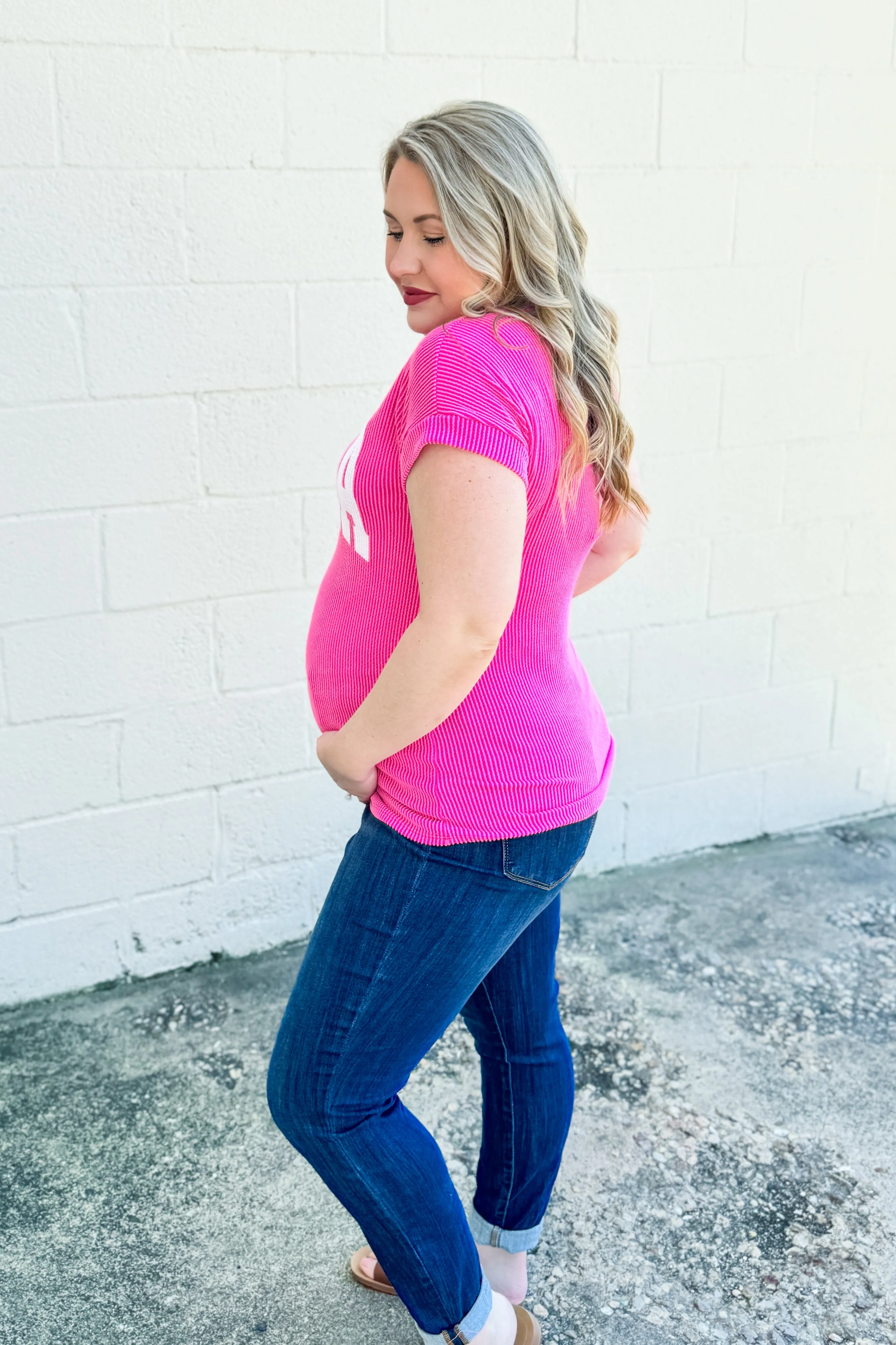 Mama Ribbed Top, Hot Pink