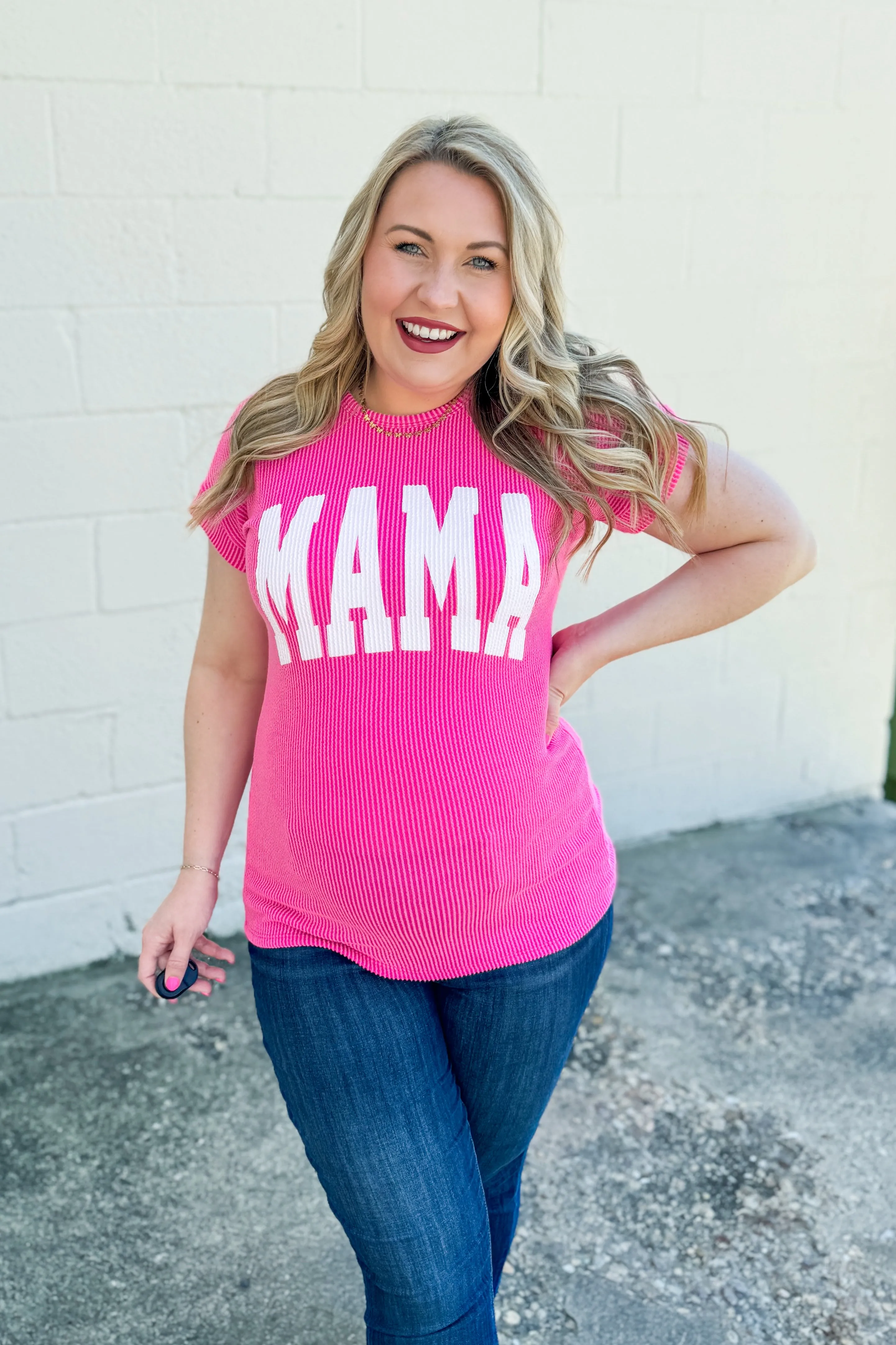 Mama Ribbed Top, Hot Pink