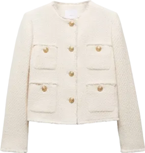 MANGO Cream Pocket Tweed Jacket BNWT UK S