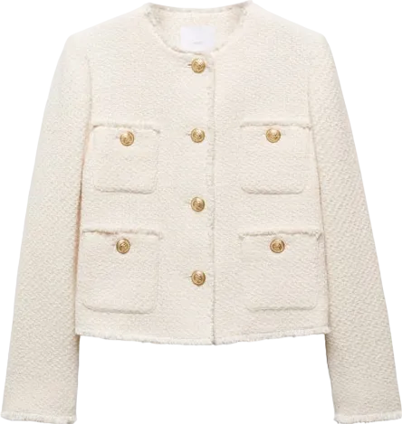 MANGO Cream Pocket Tweed Jacket BNWT UK S