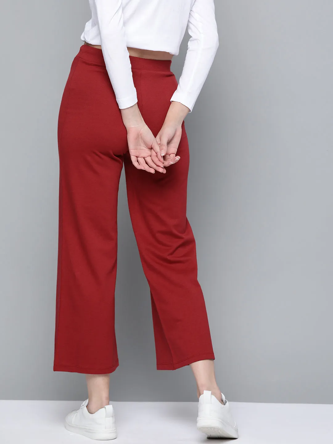 Maroon Terry Drawstring Wide Leg Pants