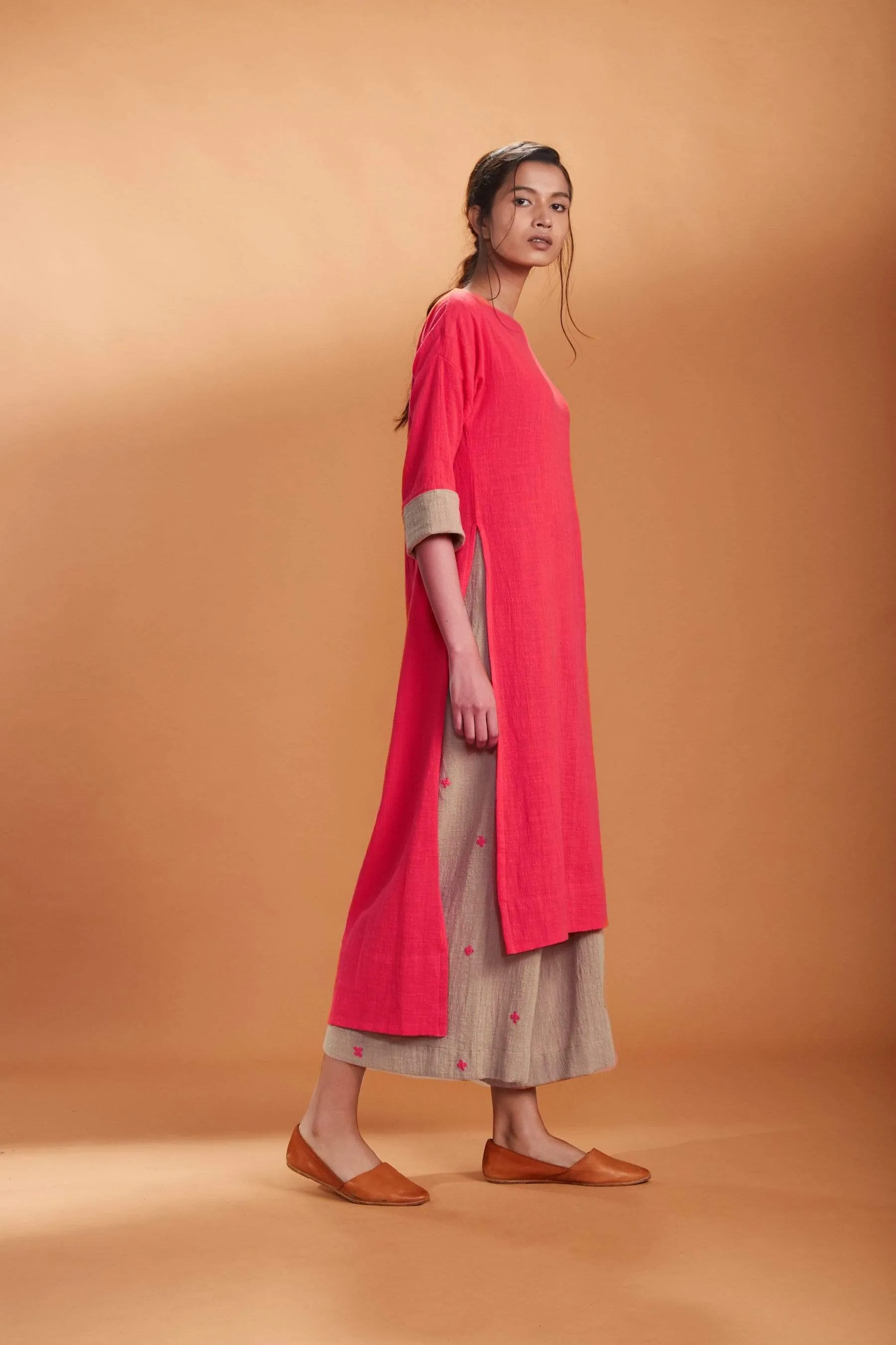 MATI RUKA TUNIC SET CORAL AND KHAKi