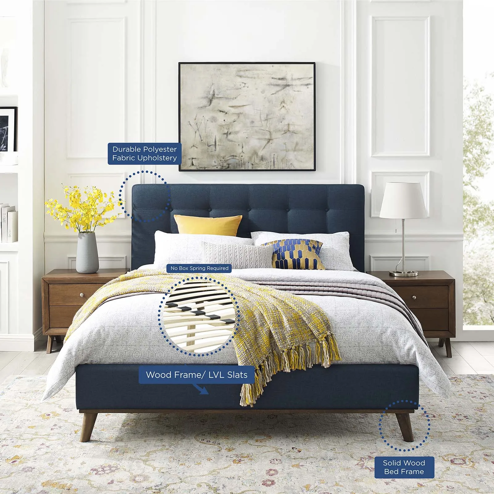 McKenzie Biscuit Tufted Upholstered Fabric Platform Bed