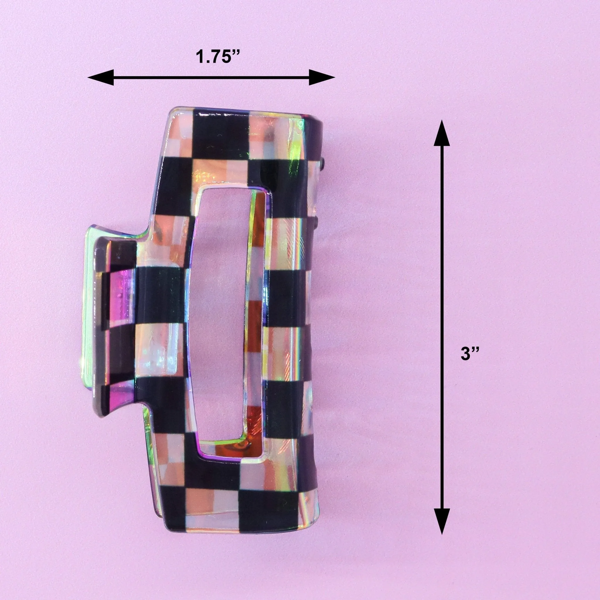 Medium Iridescent Checkered Hair Claw Clip