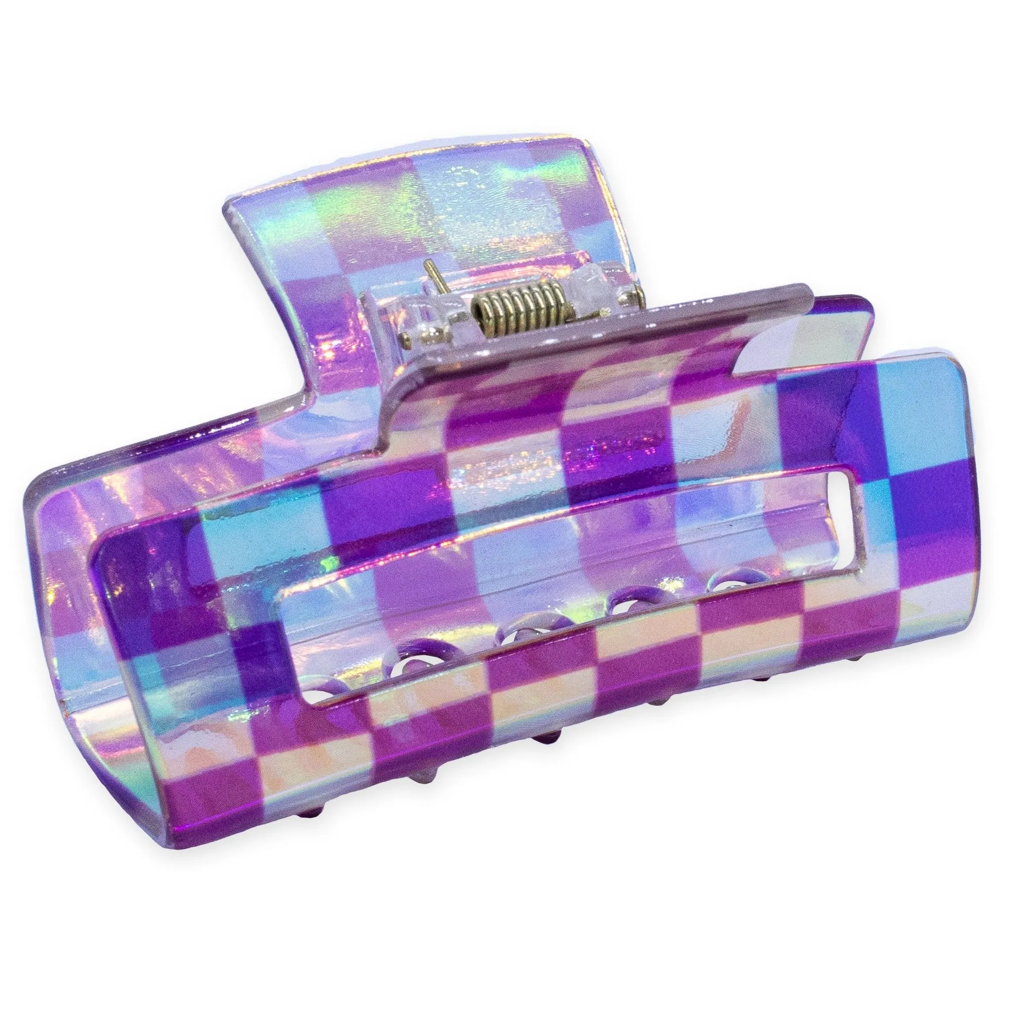 Medium Iridescent Checkered Hair Claw Clip