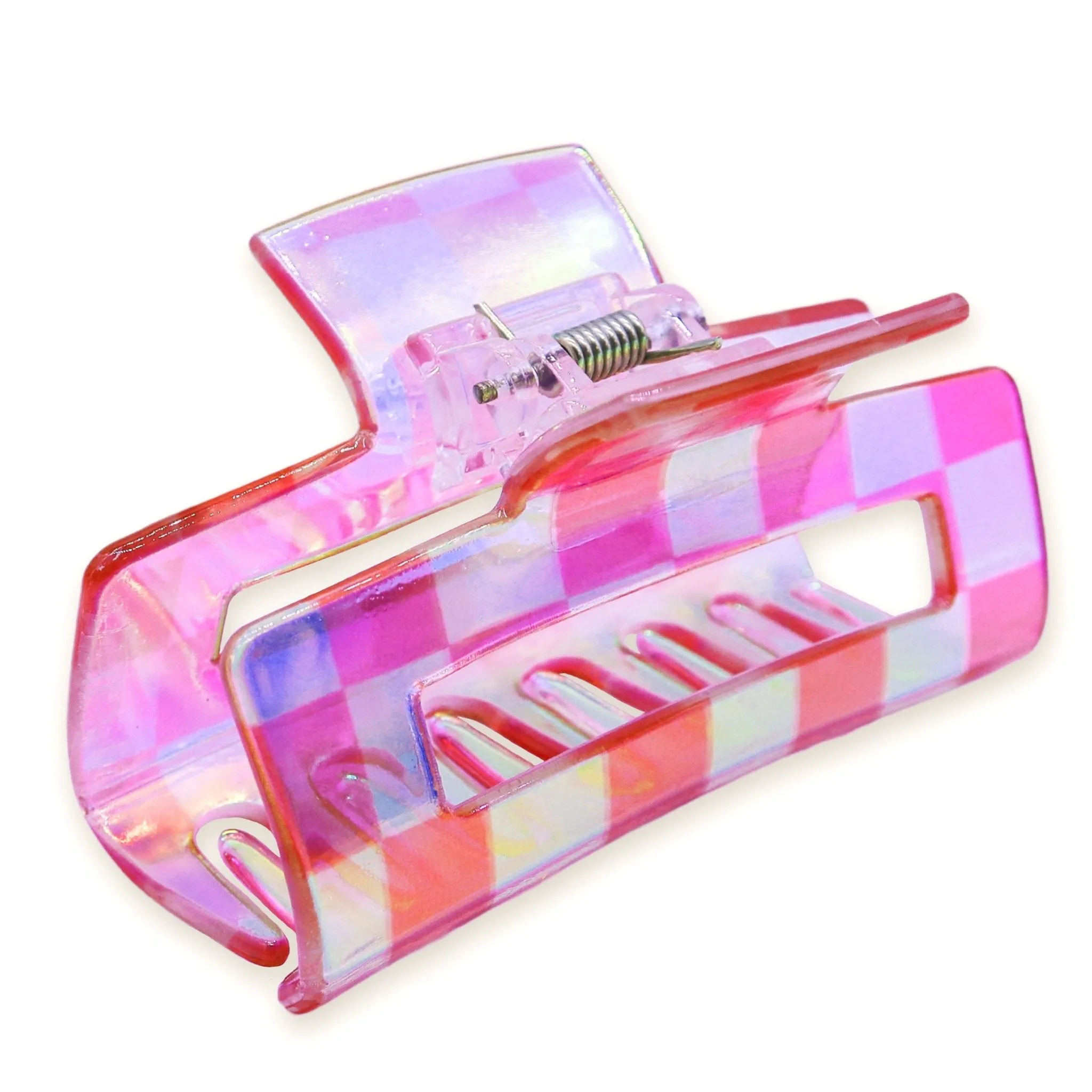 Medium Iridescent Checkered Hair Claw Clip