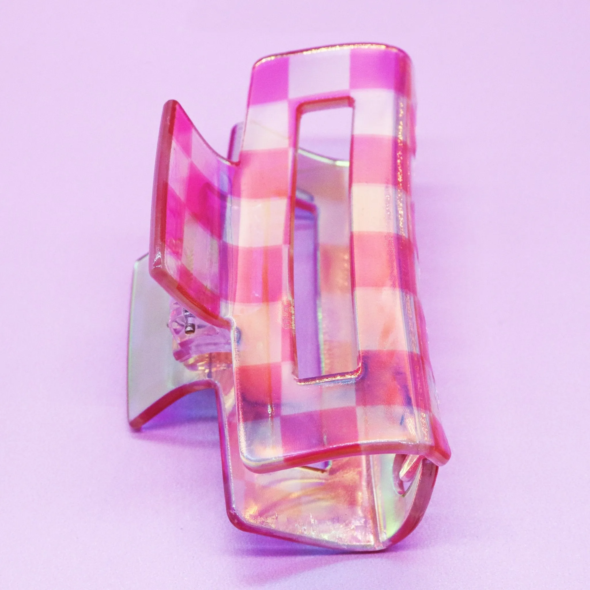 Medium Iridescent Checkered Hair Claw Clip