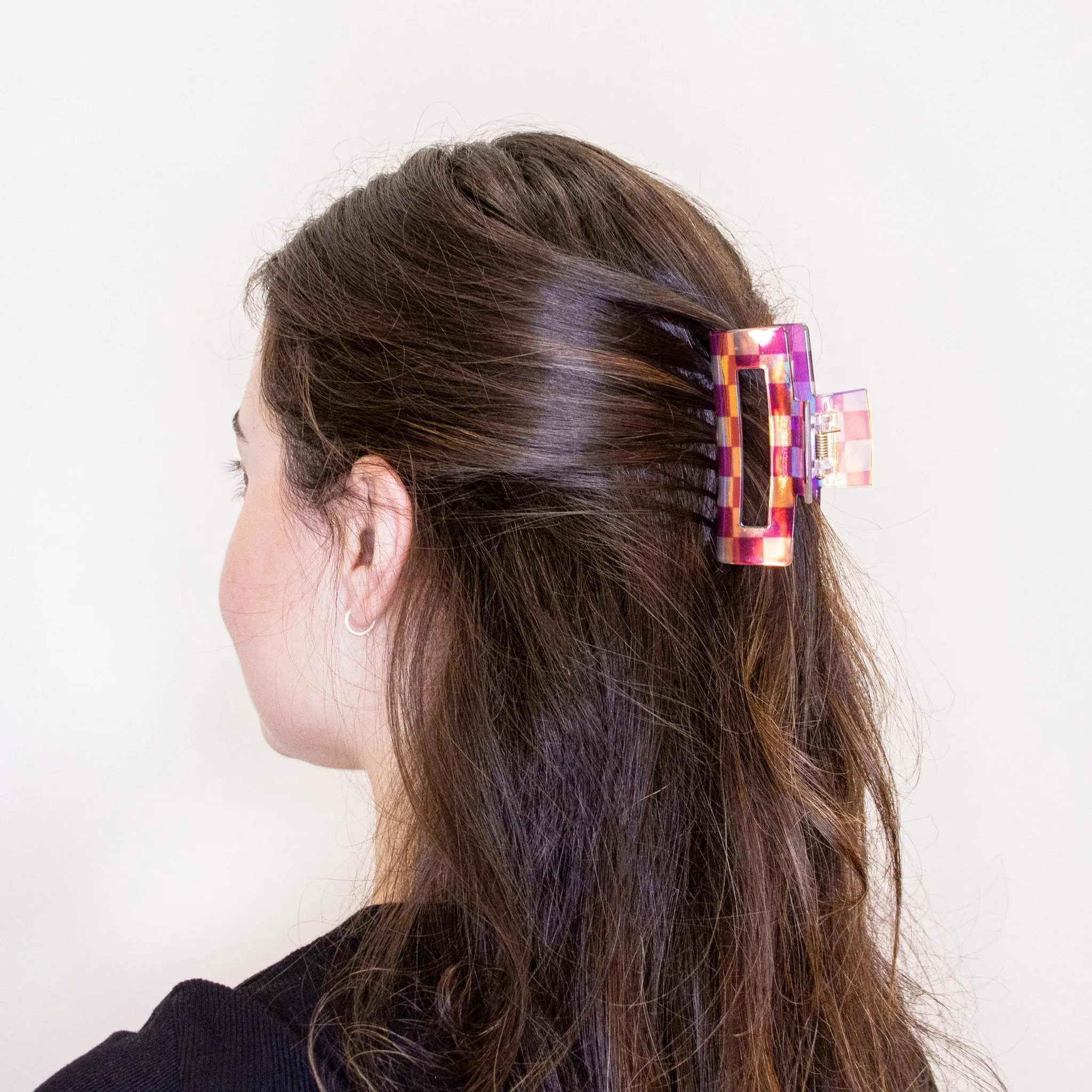 Medium Iridescent Checkered Hair Claw Clip