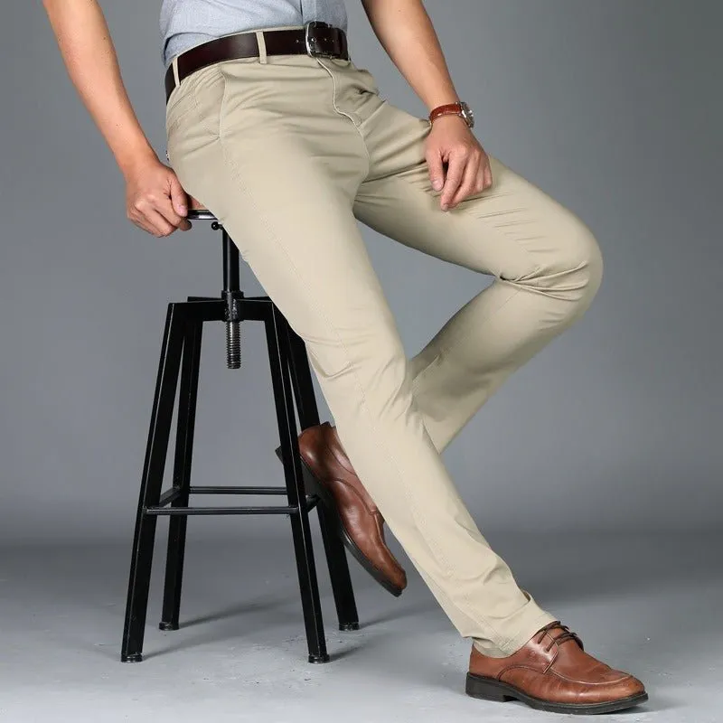 Men's casual pants fashionable stretch cotton slim fit straight leg long pants thin men's pants