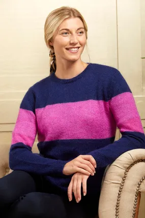 Milly - Navy Jumper With Pink Band - Wool and Mohair Blend - 50% OFF