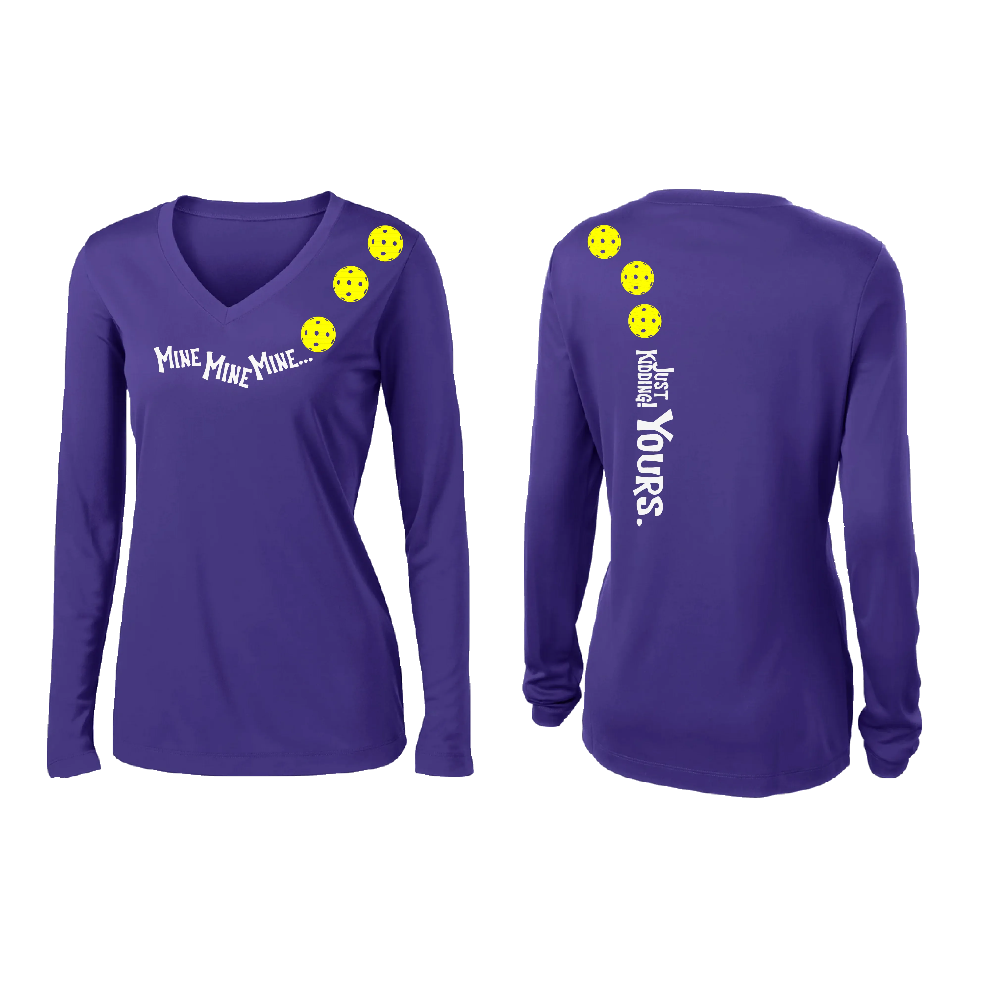 Mine JK Yours (Pickleball Colors Orange Yellow Red)| Women's Long Sleeve V-Neck Pickleball Shirts | 100% Polyester