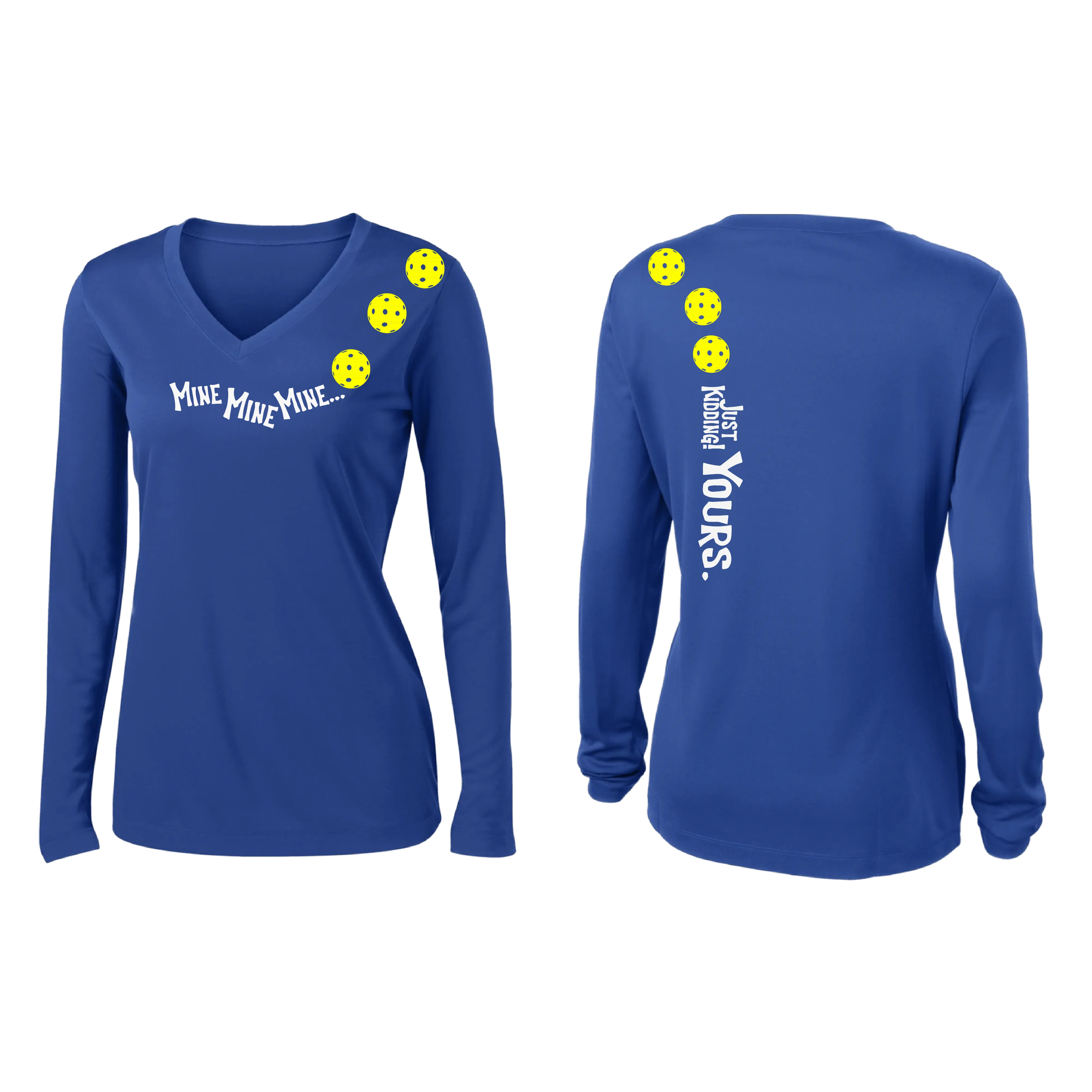 Mine JK Yours (Pickleball Colors Orange Yellow Red)| Women's Long Sleeve V-Neck Pickleball Shirts | 100% Polyester