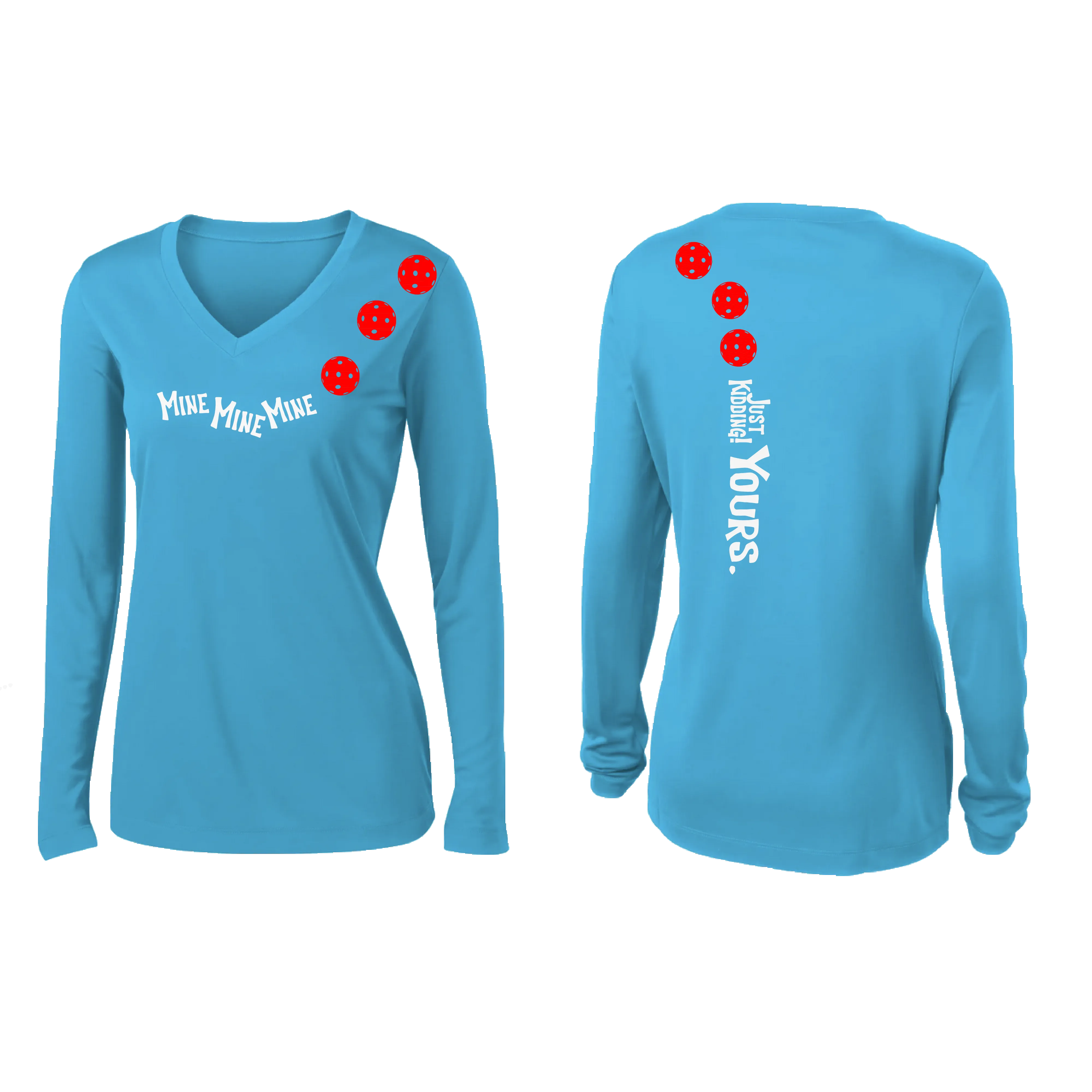 Mine JK Yours (Pickleball Colors Orange Yellow Red)| Women's Long Sleeve V-Neck Pickleball Shirts | 100% Polyester