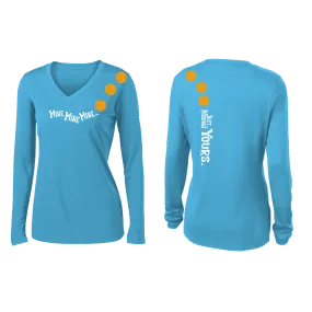 Mine JK Yours (Pickleball Colors Orange Yellow Red)| Women's Long Sleeve V-Neck Pickleball Shirts | 100% Polyester