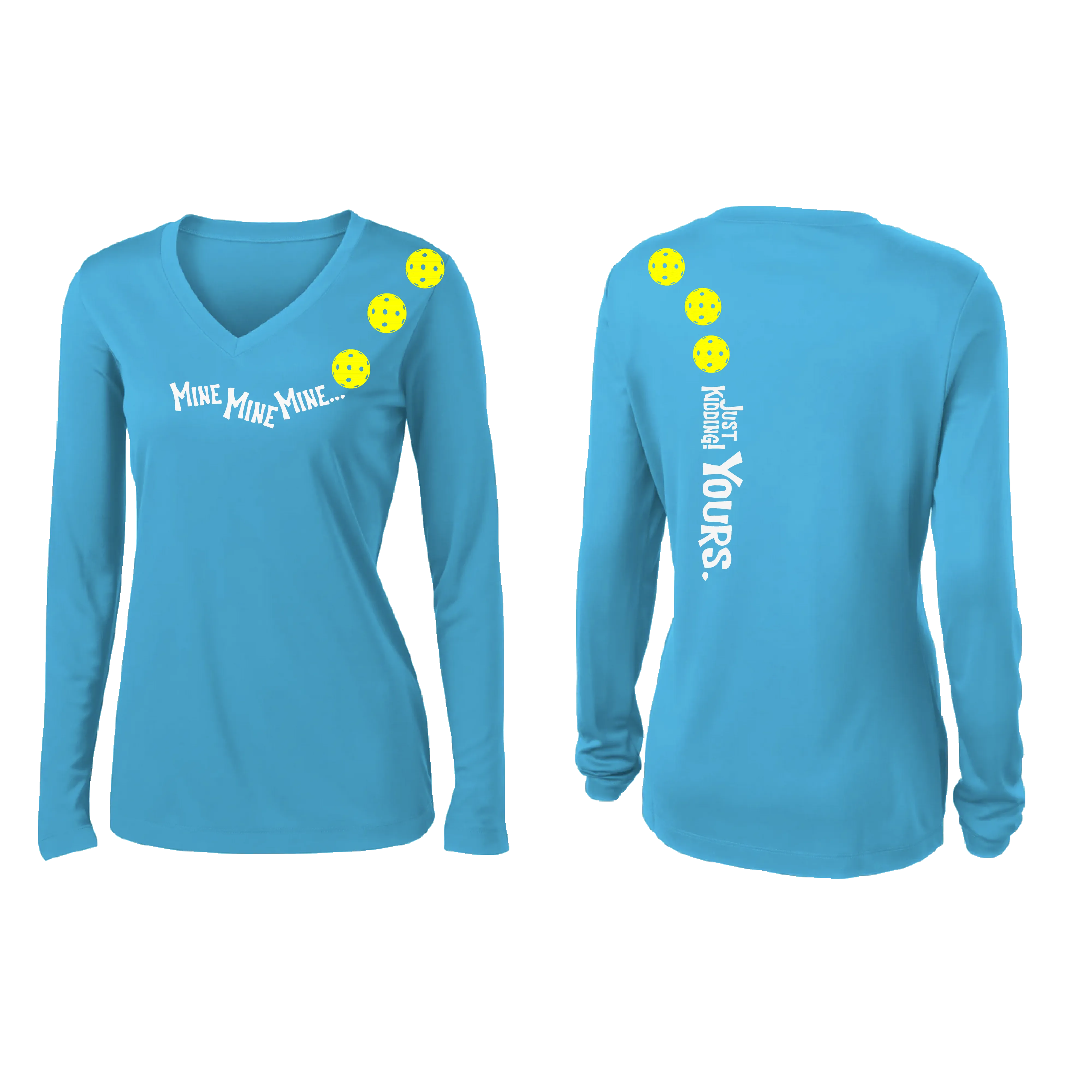 Mine JK Yours (Pickleball Colors Orange Yellow Red)| Women's Long Sleeve V-Neck Pickleball Shirts | 100% Polyester