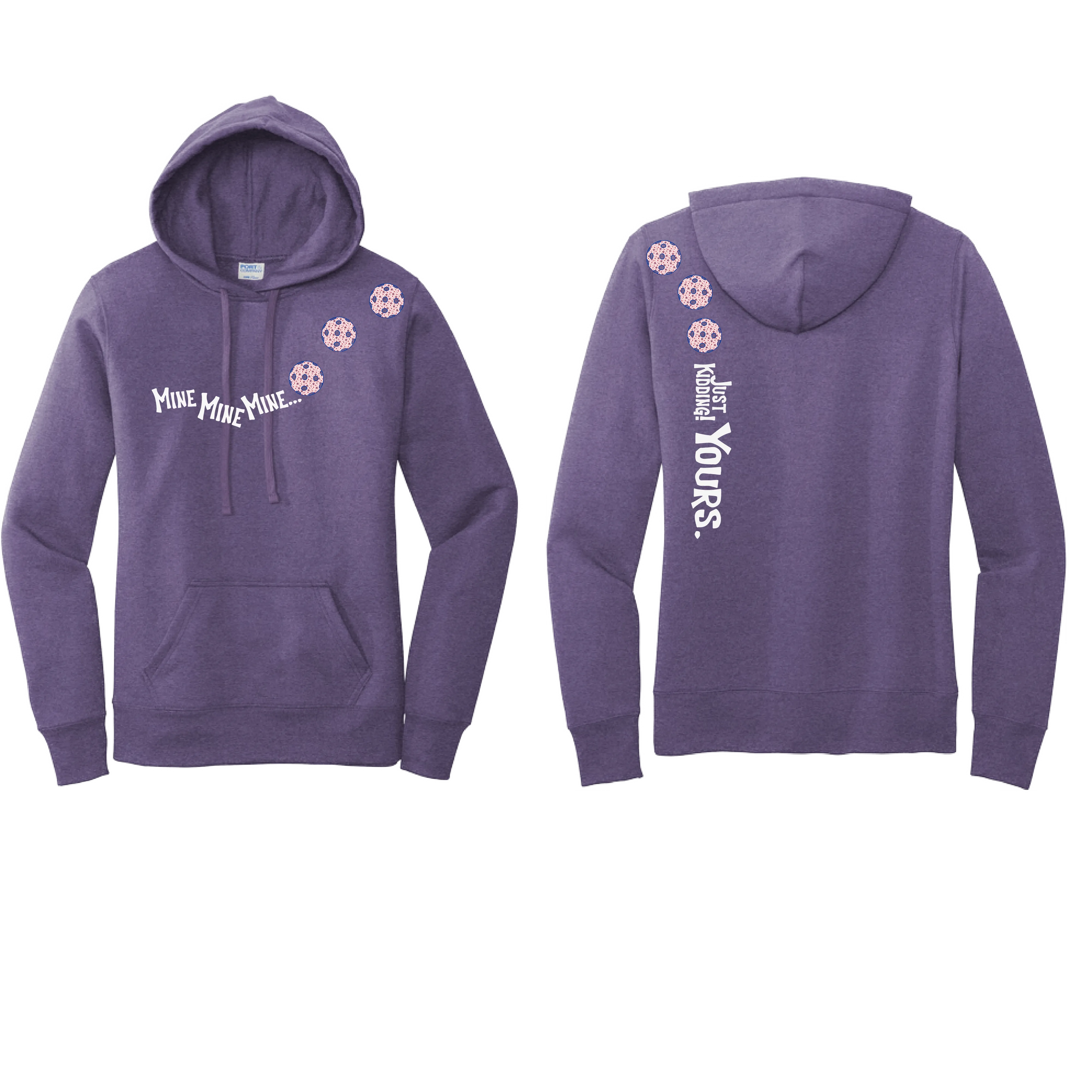 Mine JK Yours (Pickleballs Patriotic Stars White Purple)| Women’s Fitted Hoodie Pickleball Sweatshirt | 50% Cotton 50% Poly Fleece