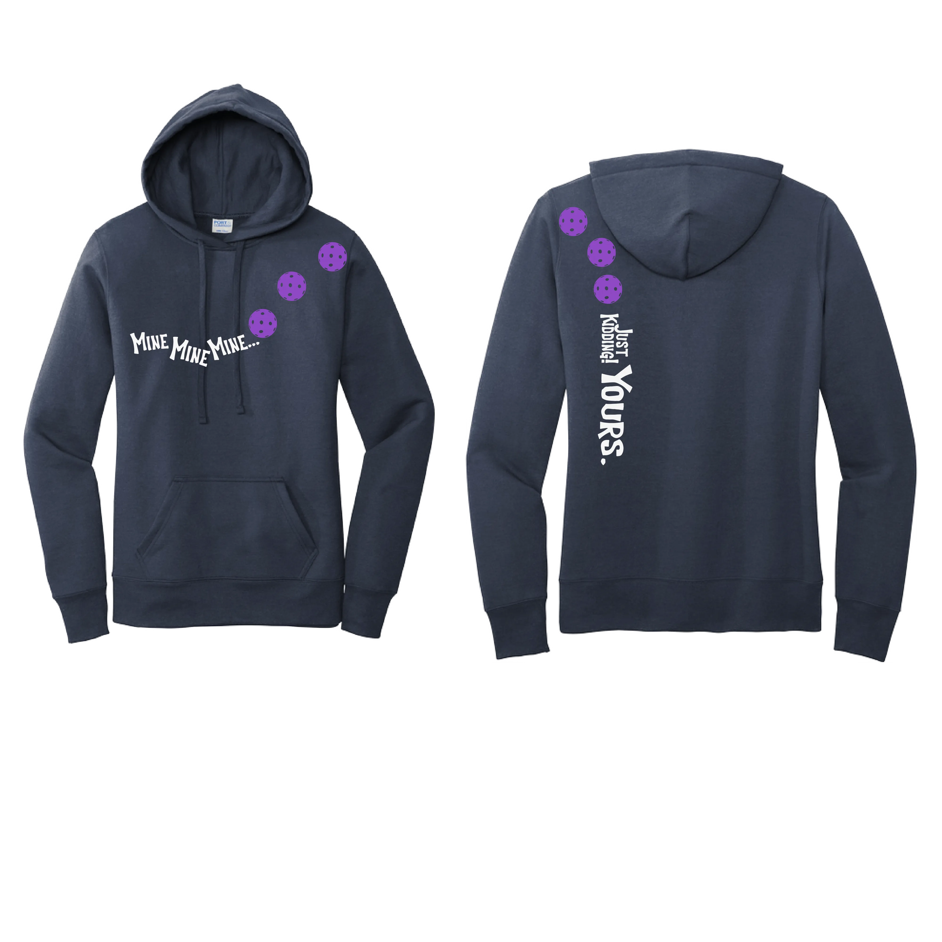 Mine JK Yours (Pickleballs Patriotic Stars White Purple)| Women’s Fitted Hoodie Pickleball Sweatshirt | 50% Cotton 50% Poly Fleece