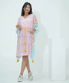 Multicolor hand block printed modal kaftan