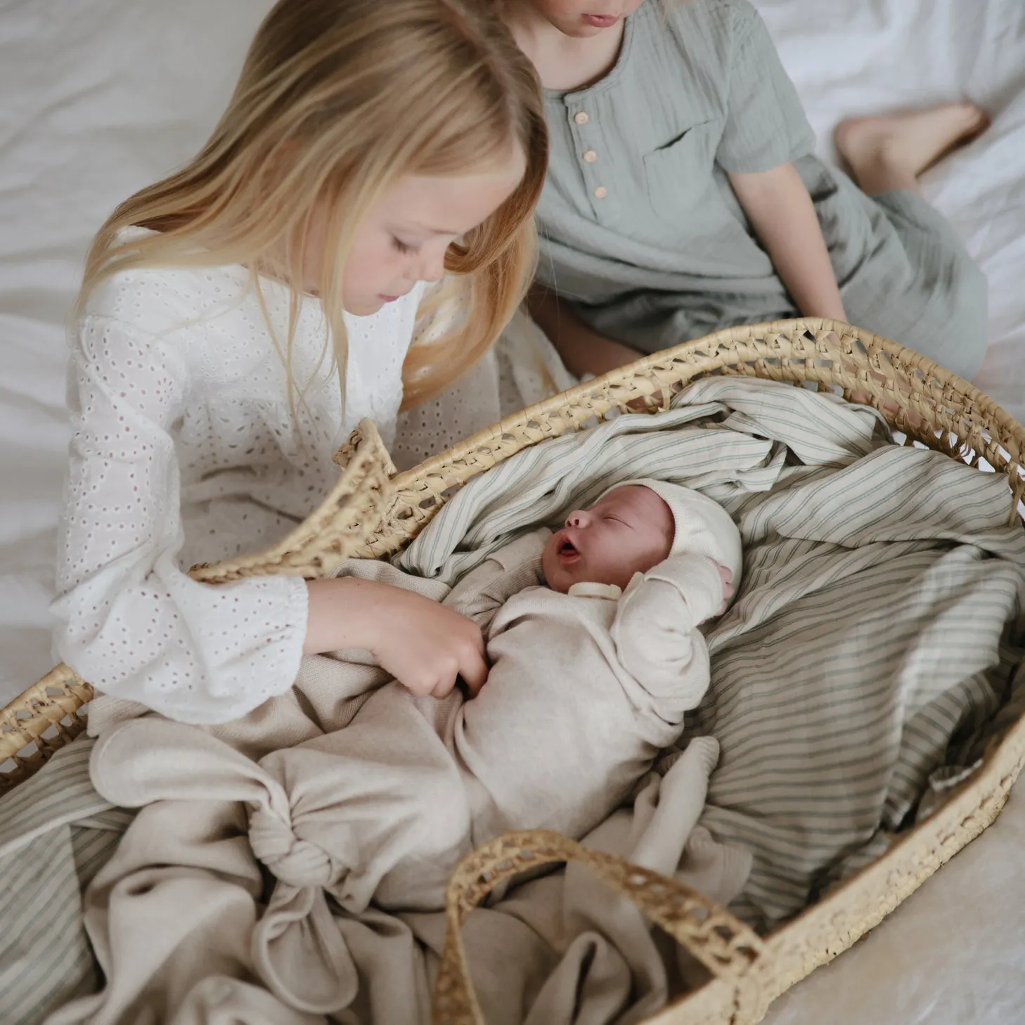 Muslin Swaddle Blanket Organic Cotton (Sage Stripe)