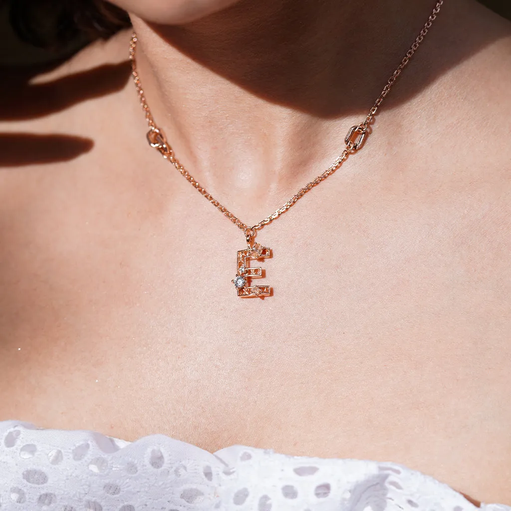 New Alphabet E Necklace [Champagne/White gems]